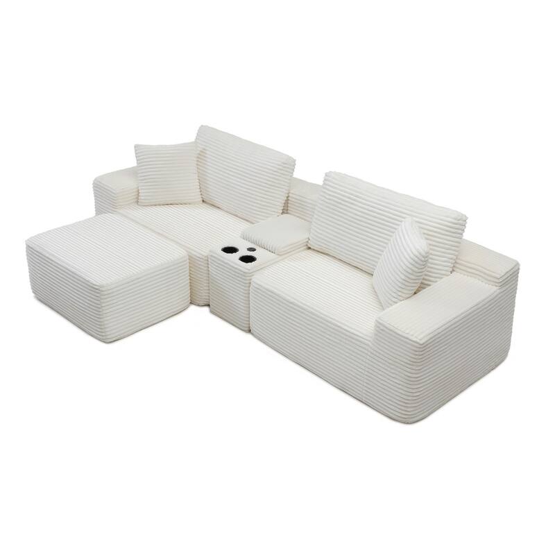 111" L-Shaped Corduroy Boneless Sectional Sofa with Ottoman