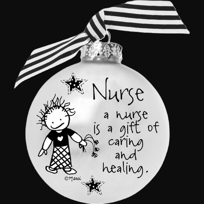 4" Black White Christmas Ball Ornament with A Nurse is a Gift Print