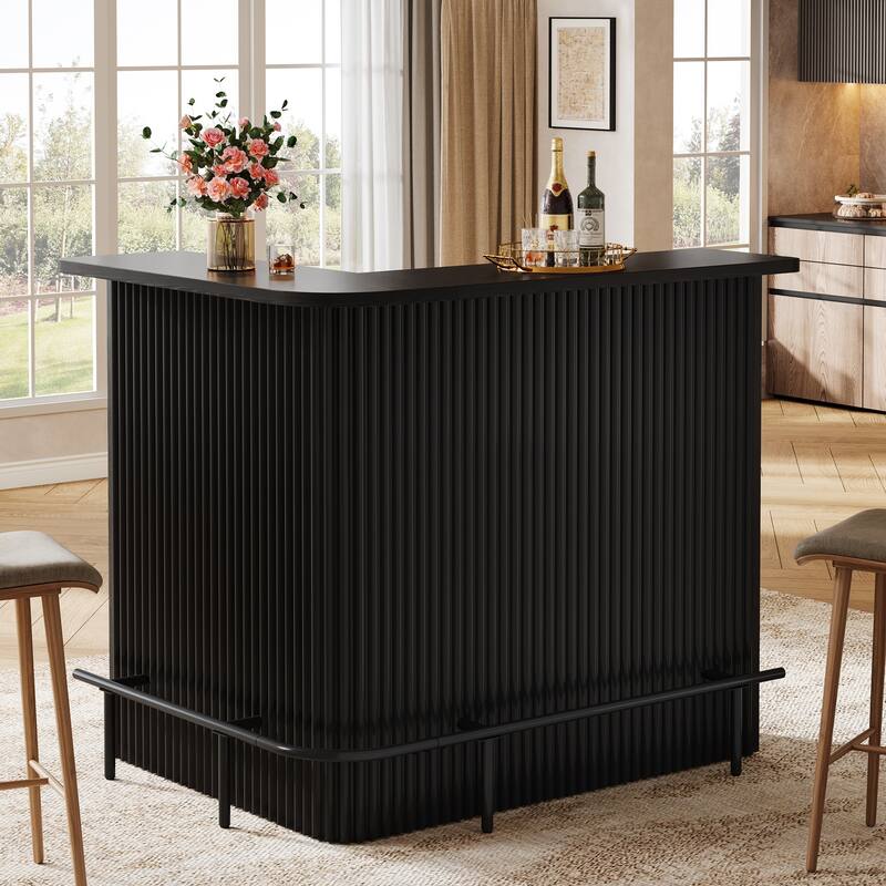 L Shaped Bar Table, 4-Tier Home Bar Unit with Metal Footrest
