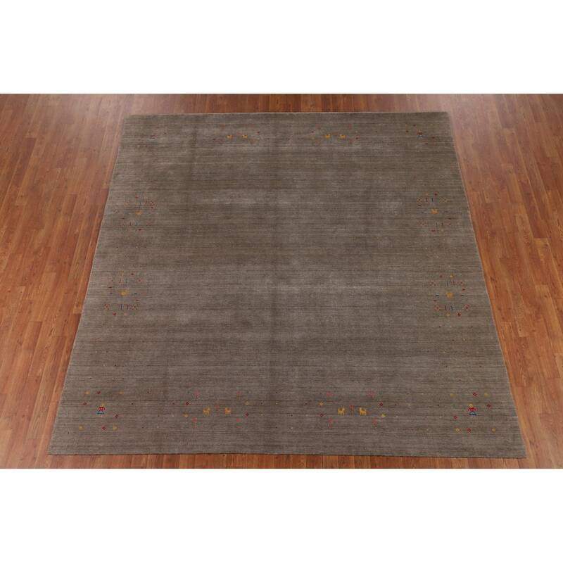 Earth Tone Gabbeh Indian Square Area Rug Silk Carpet - 8'2" X 8'5"