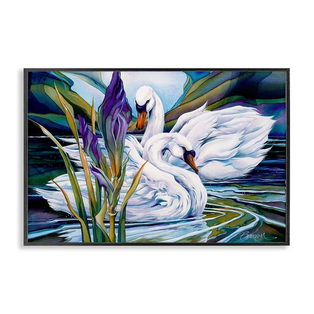 Stupell Swans with Abstract Pond Ripples Framed Giclee Art Design By Jody Bergsma