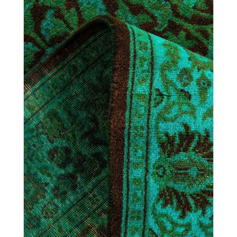 Overton Hand Knotted Wool Vintage Inspired Modern Contemporary Overdyed Green Runner Rug - 2' 7" x 8' 7"