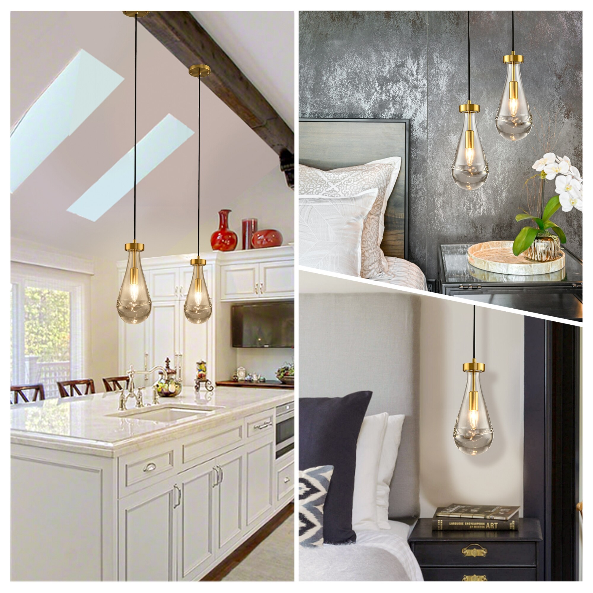 Modern Crystal Raindrop Pendant Light Hanging Lamp N A Black Gold