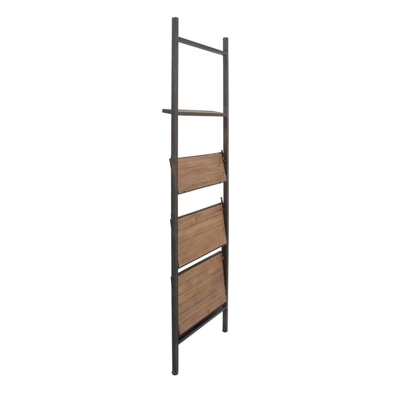 Brown Wood Metal Industrial Farmhouse Leaning Ladder 4 Shelf Storage - 20 x 14 x 77