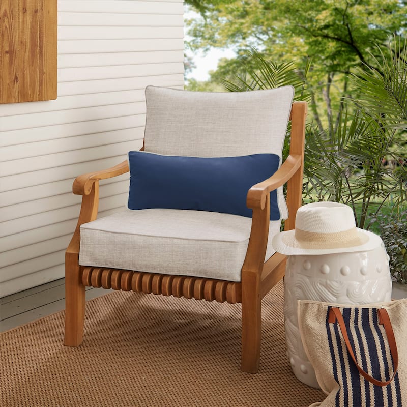 Oakley Sunbrella Solid Indoor/ Outdoor Corded Pillow and Chair Cushion Set - 25 in x 25 in x 5 in Pillow Cushion Set w/Lumbar - Cast Silver+Canvas Navy
