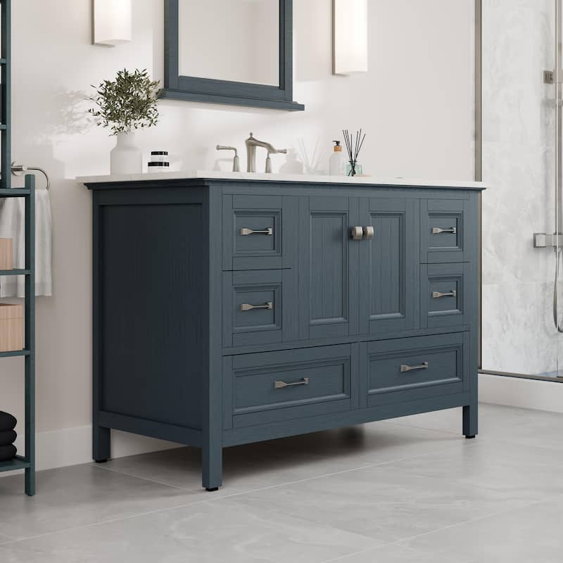 Eviva Britney 48"W x 22"D Ash Blue Single Sink Bathroom Vanity with White Carrara Quartz Vanity Top - 48