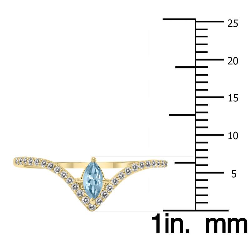 Marquee Jewels 1/4 Carat TW Aquamarine and Diamond V Shape Ring in 10K Yellow Gold