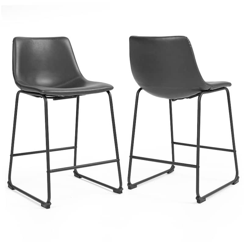 Carbon Loft Richard Faux Leather and Iron Counter Stool (Set of 2) - Grey
