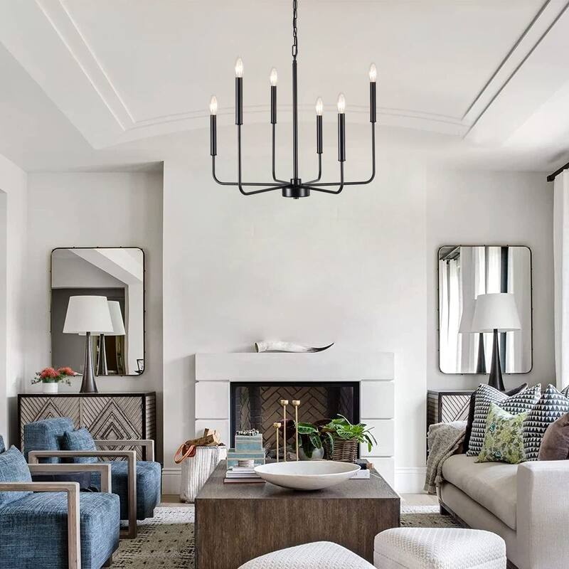 Farmhouse 6-Light Classic Metal Chandelier, Candle Style Chandelier for Dining Room Living Room Bedroom Kitchen