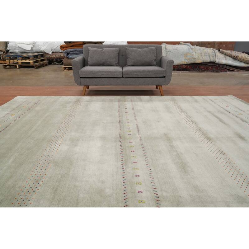 Hand Knotted Oriental 100% Wool Carpet Tribal Animal Pictorial Green Gabbeh Area Rug - 11' 11'' X 11' 10''