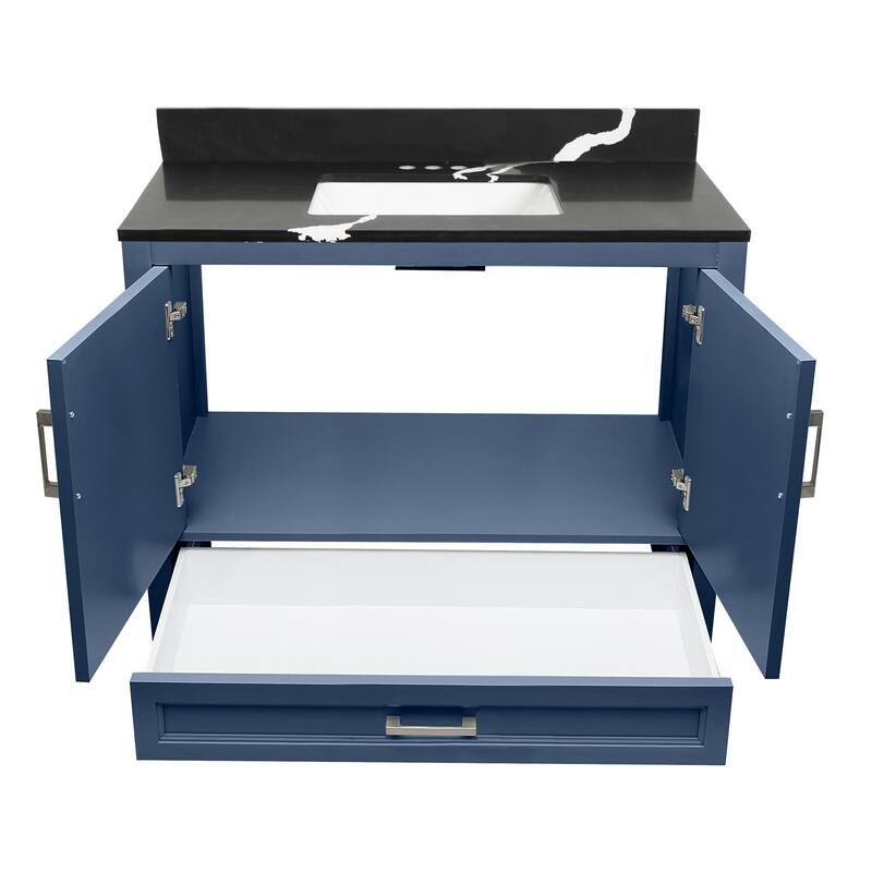 Nevado 37" Bathroom Vanity with Cultured Marble Vanity Top Sink in White with White Basin