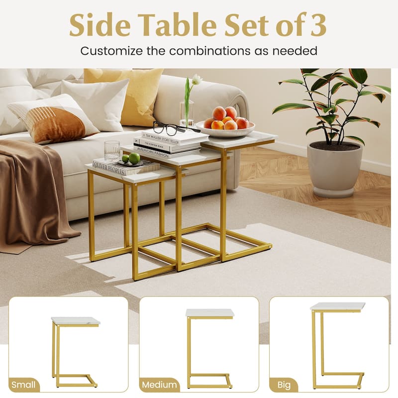 Gymax 3 PCS Nesting Coffee End Table Set Stacking Side Nightstand