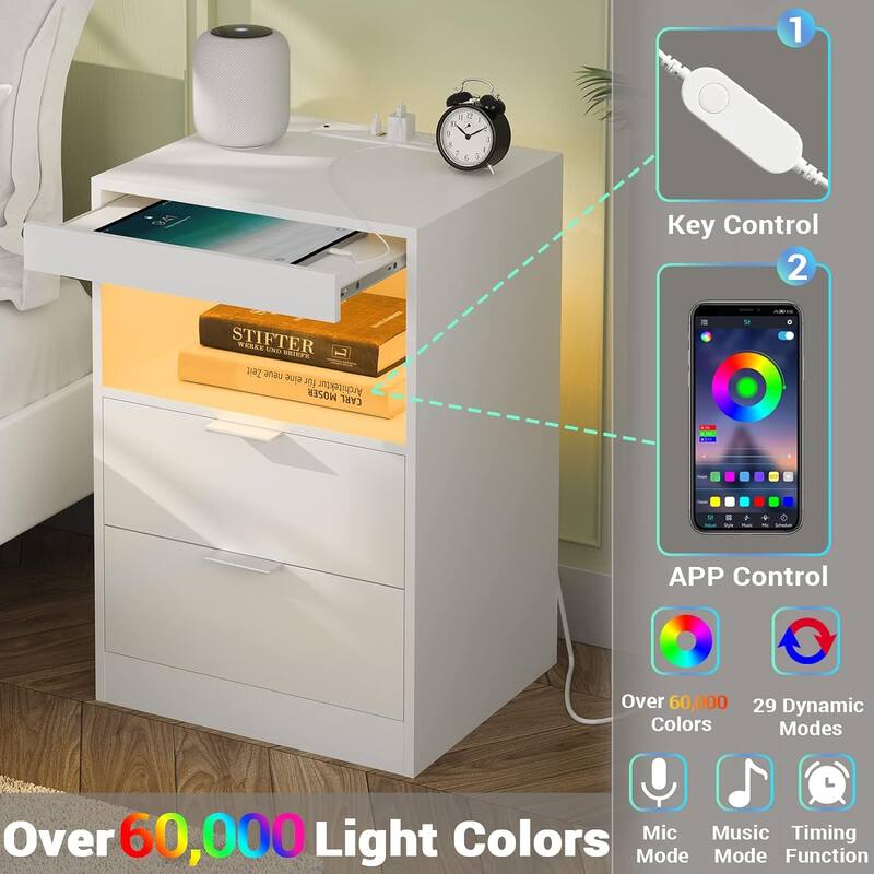 LED Nightstand with Wireless Charging Station