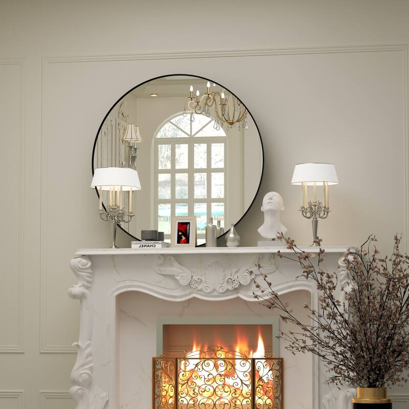 Modern Wall Mirrors, Round Mirror with Metal Framed, Bathroom Mirror with Round Corner Vanity Mirror Accent Mirror