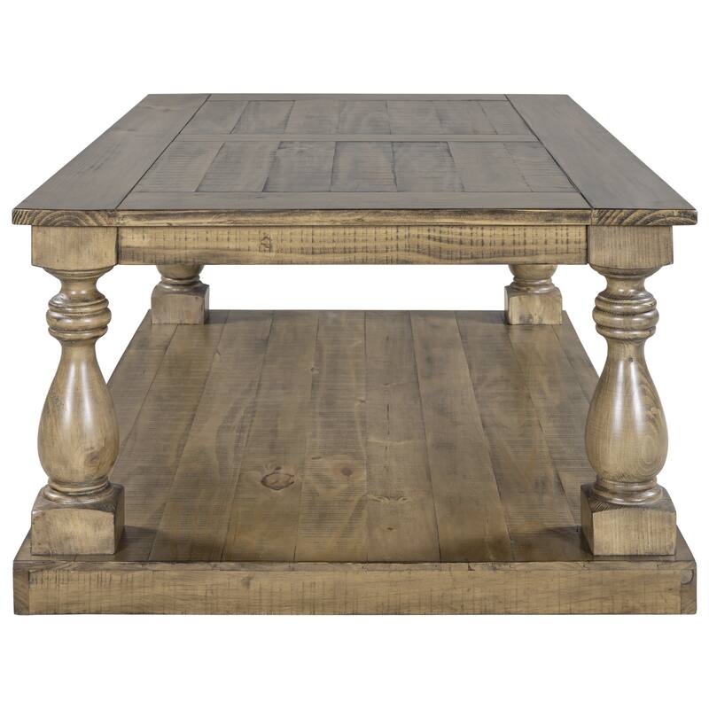 Rustic Solid Wood Floor Shelf Coffee Table with Storage