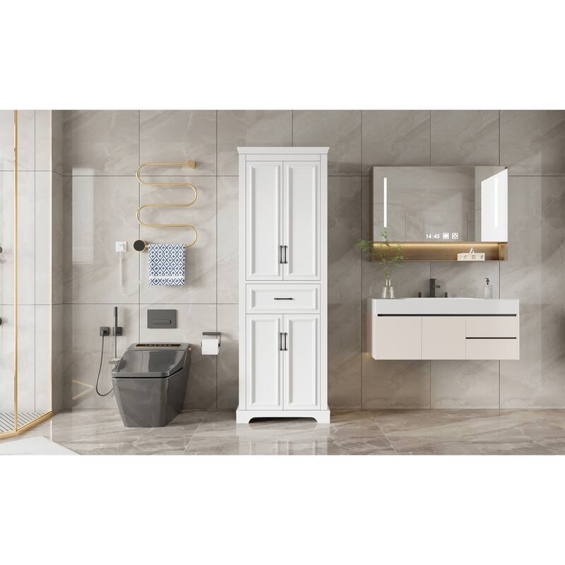 GDFStudio - Greystone 70.8"H Freestanding Bathroom Cabinet with Adjustable Shelves, 4 Soft Close Doors & Drawer