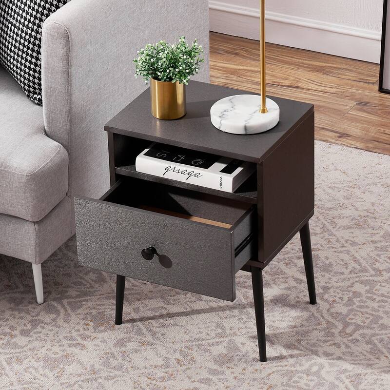 VECELO Modern 1-Drawer Wood Nightstand Set of 2