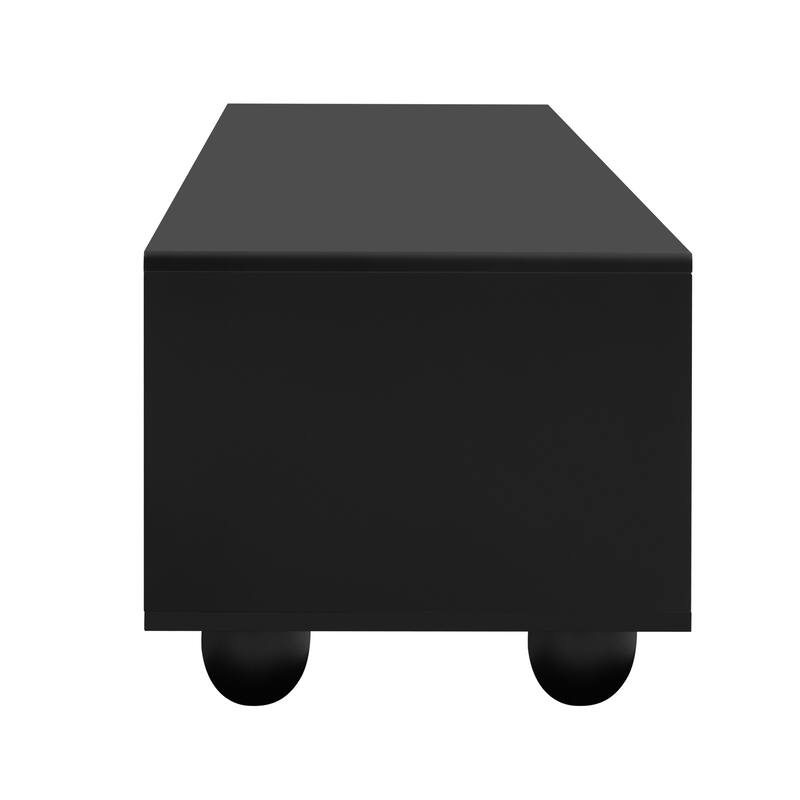 Contemporary 80" TV Stand with Glass Door, 2 Drawers & Cabinets, Solid Wood Legs, Metal Handles, TV Storage Console