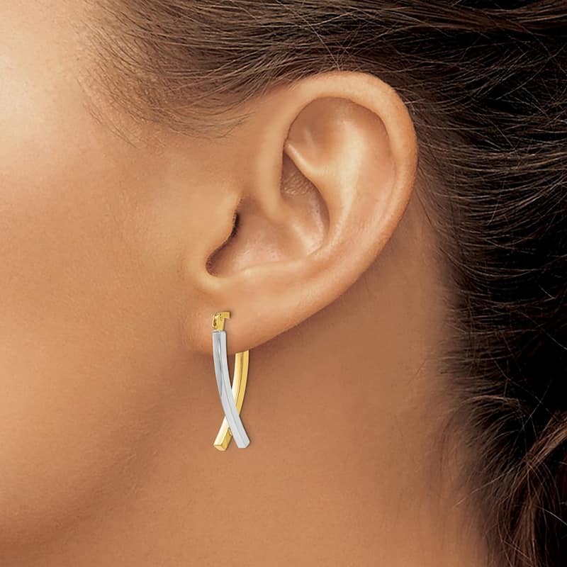 Curata 14k Two Tone Gold Polished Criss Cross Hoop Earrings - 25x6mm