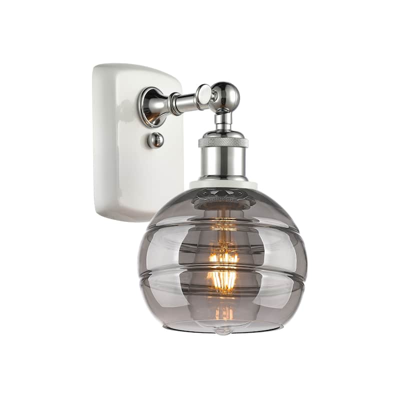 Innovations Lighting 516-1W-9-6 Rochester Sconce Rochester 9" Tall - White Polished Chrome / Light Smoke