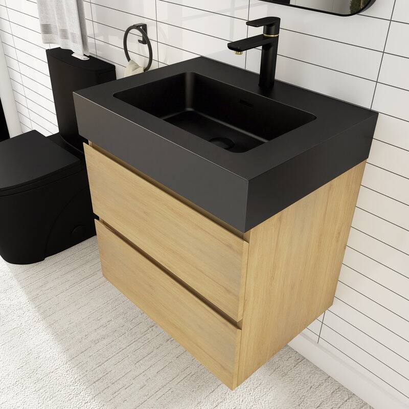 24 in. W x 18 in. D x 25 in. H Single Sink Wall Mounted Bath Vanity for Modern Bathroom Black Sink Basin