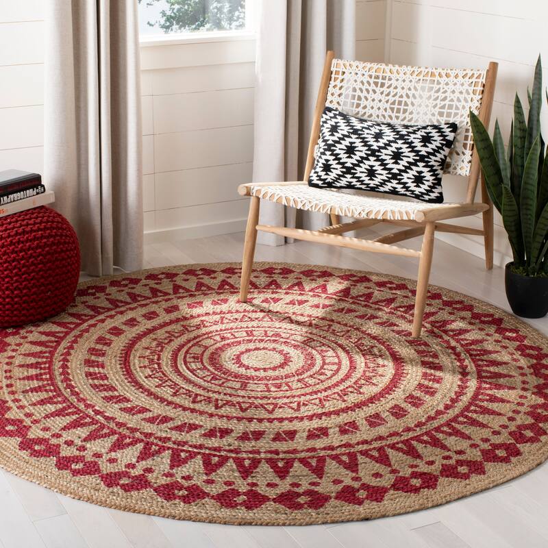 SAFAVIEH Handmade Natural Fiber Valentien Casual Jute Rug - 6' Round - Fuchsia/Natural