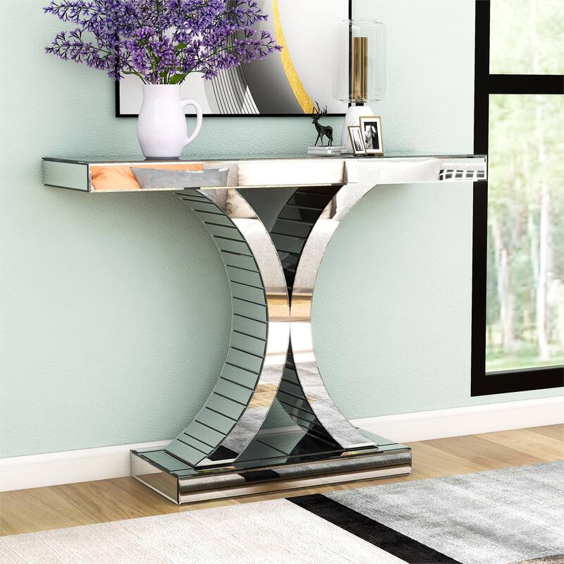 Mirrired Accent Table Console Table X-Cross Sofa Table