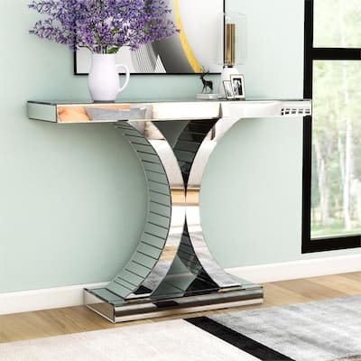 Mirrired Accent Table Console Table X-Cross Sofa Table