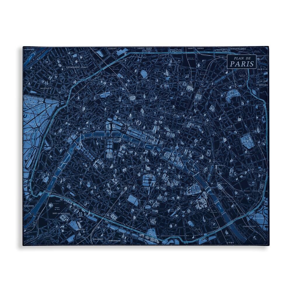 Stupell Blue Detailed Paris Map Canvas Wall Art Design By Phillipa Katz