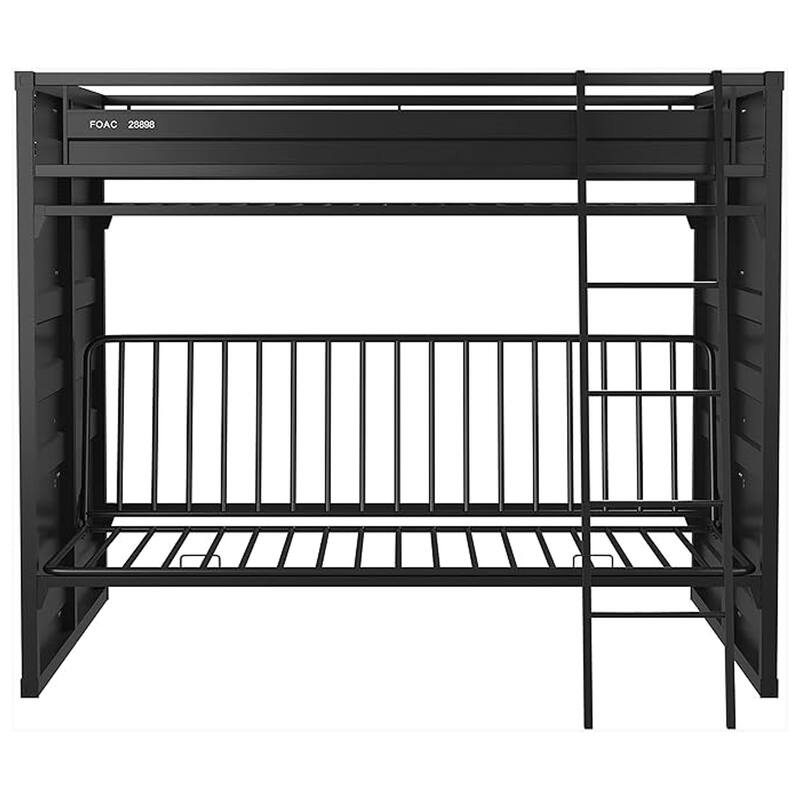 Twin Size Bunk Bed with Futon Sofa Base, Modern Black Metal Frame