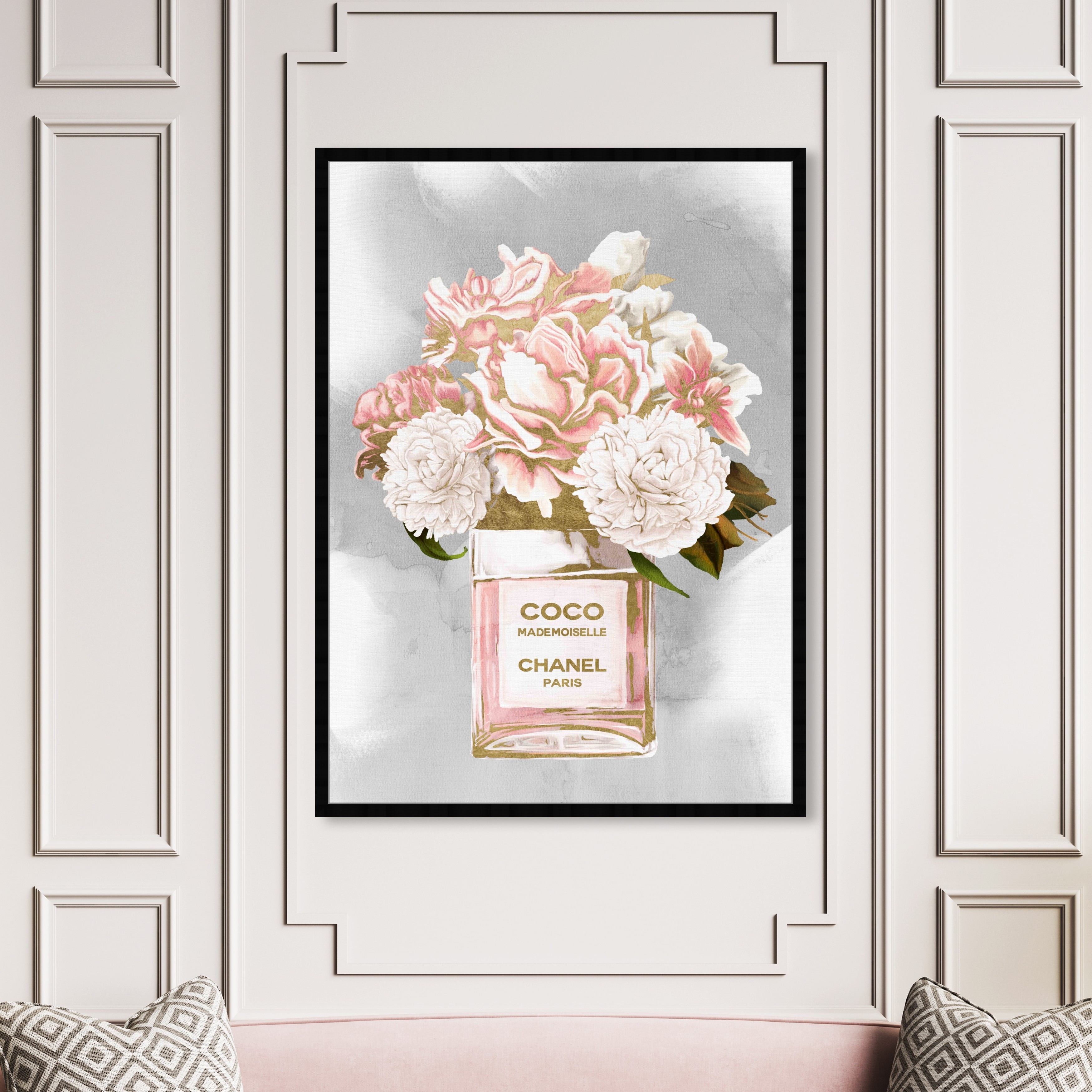 Oliver Gal 'Floral Perfume Peonies Tall' Fashion and Glam Wall Art Framed  Print Perfumes - Pink, Gray - Bed Bath & Beyond - 32194941