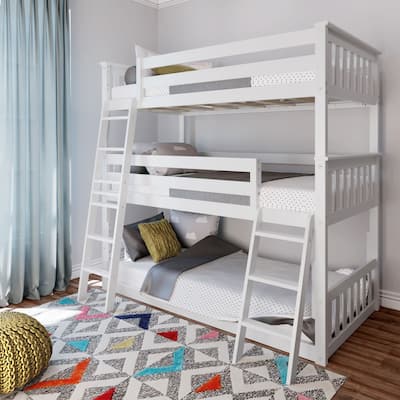 Max and Lily Twin Triple Bunk Bed|White - Twin/Twin/Twin