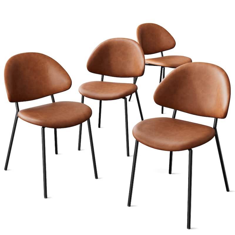 Set of 4 Upholstered PU Leather Dining Chairs Mid-Century Modern Dining Chairs with Curved Backrest for Dining Room Kitchen