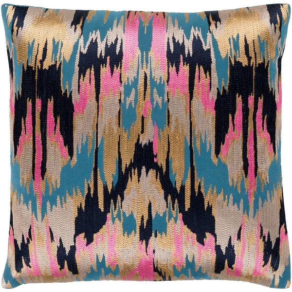Virgil Hot Pink Navy Embroidered Ikat Feather Down Throw Pillow
