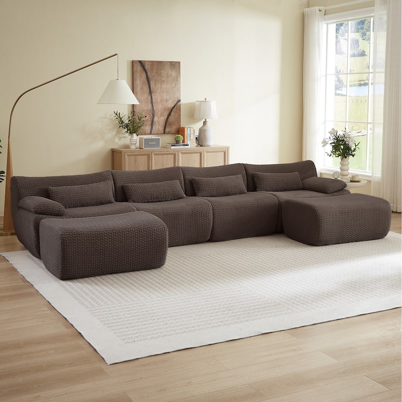 141.7" U-Shaped Corduroy Sectional Sofa with 2 Ottomans, No Assembly Required