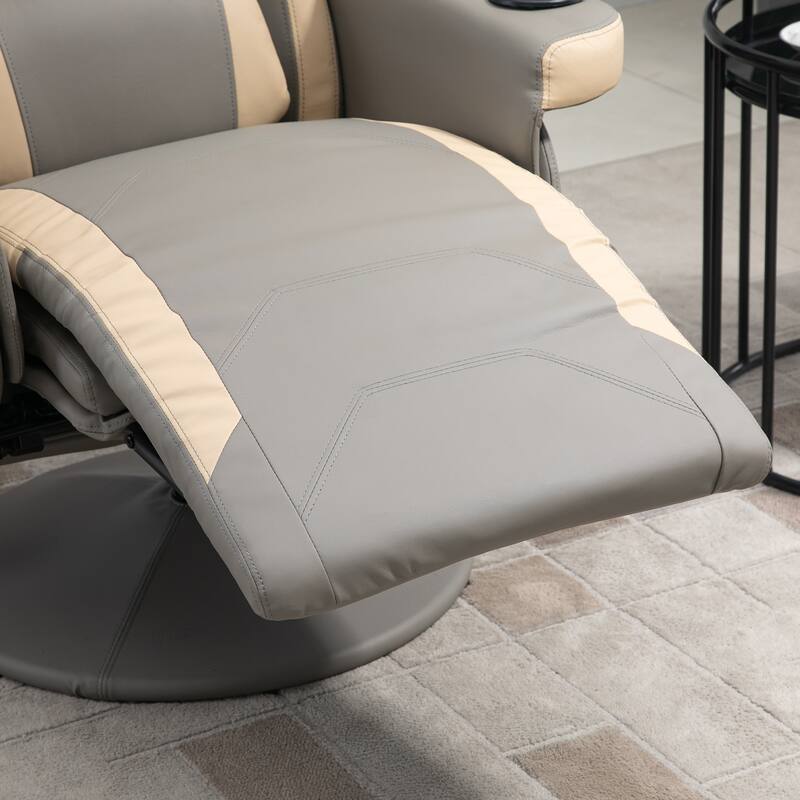 PU Leather Swivel Recliner with Adjustable Footrest, Built-In Cup Holder, and Storage Pocket