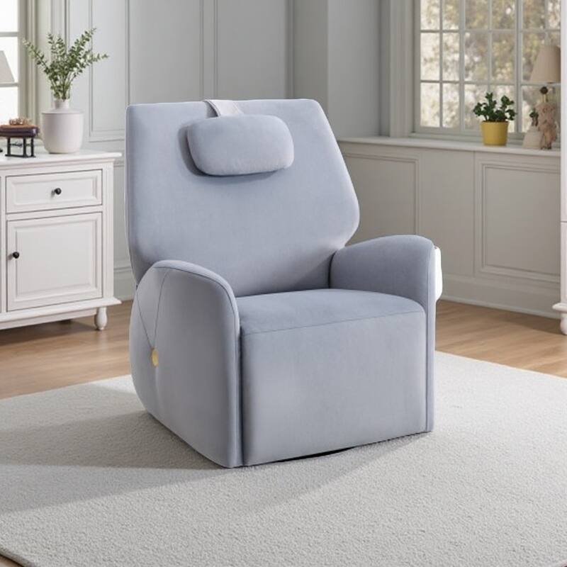 Electric Power Glider Recliner with 270° Swivel, Rocking Motion, Ergonomic Lumbar & Neck Support, Dual USB/Type-C Ports - Blue