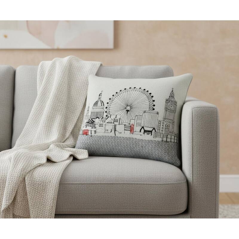 HomeRoots 14" X 24" Cream London Daylight Skyline Lumbar Decorative Pillow