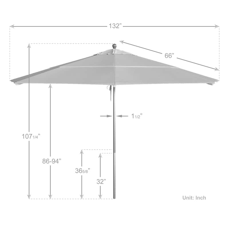 California Umbrella 11' Venture Series Patio Umbrella, Silver Aluminum Pole Fiberglass Ribs Pulley Lift Olefin
