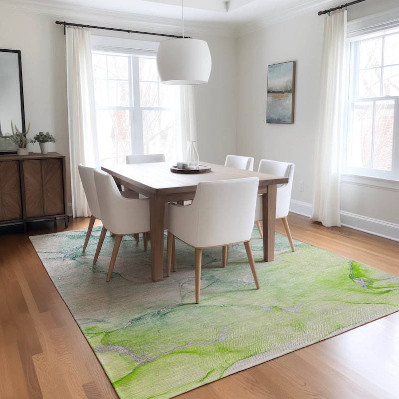 Machine Washable Indoor/ Outdoor Marble Chantille Rug - Green - 2'6" x 3'10"