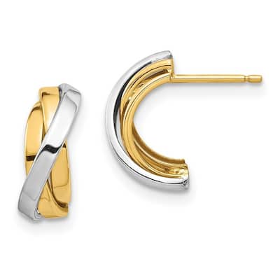 Curata 14k Yellow Gold White Rhodium Triple C hoop Post Earrings - 12.15x10.82mm