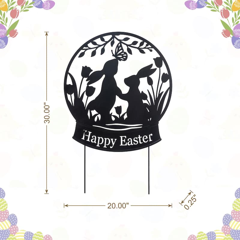 Glitzhome 30"H Easter Metal Silhouette Bunny Couple Yard Stake Wall Decor (Two Function)