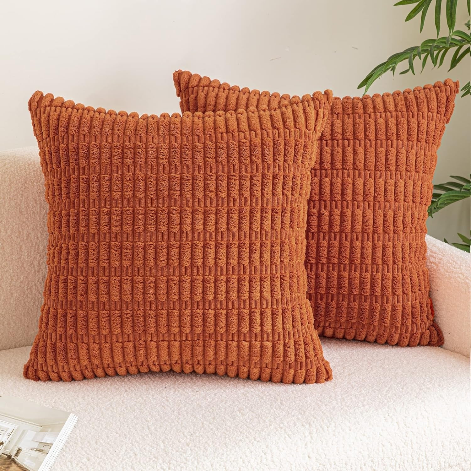 Chic Pink Corduroy Striped Velvet Throw Pillows - 18x18 - 2 Pack