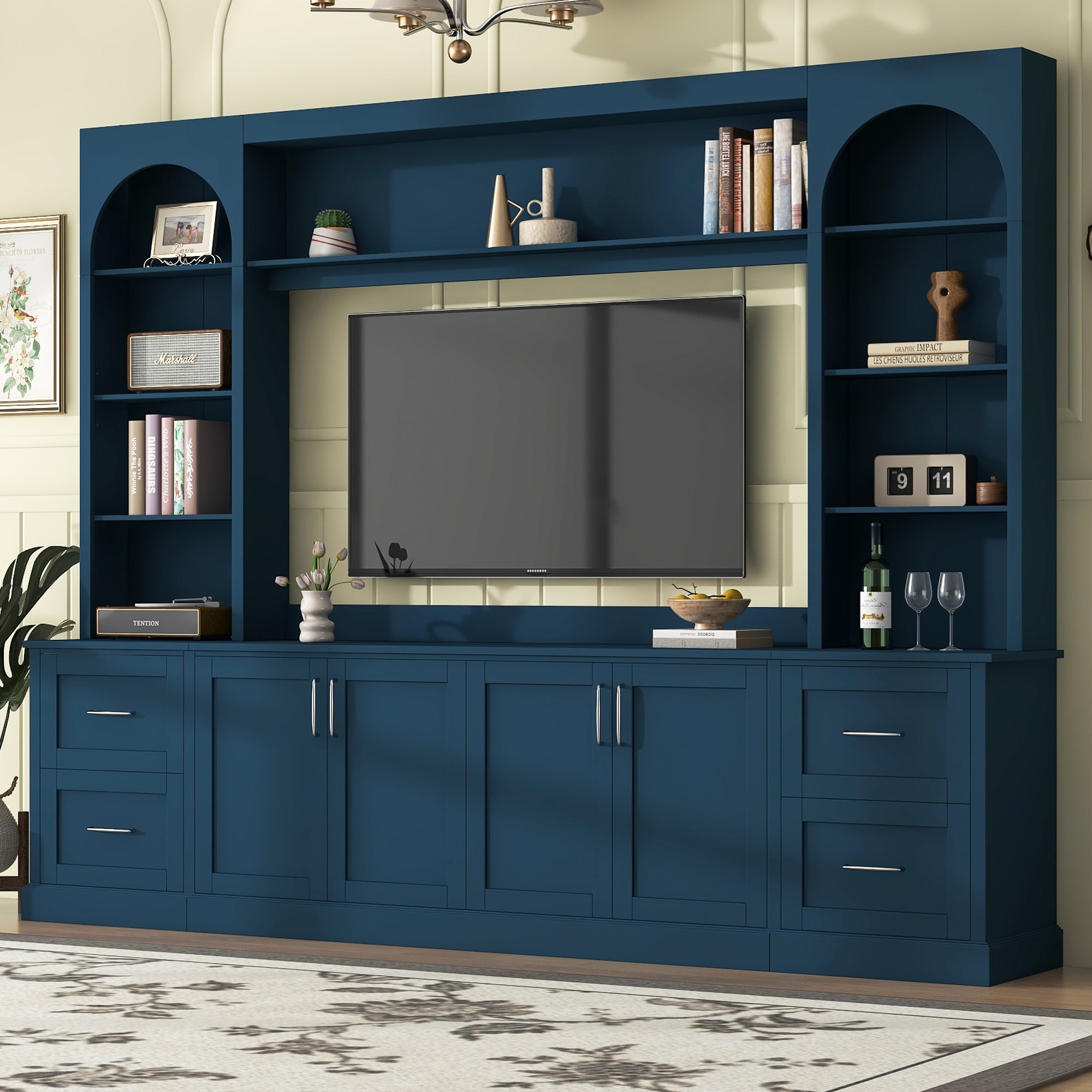 Modern Arched Entertainment Center Wall Unit with Drawers, for TVs Up to 65", All-in-One TV Console with Adjustable Shelves