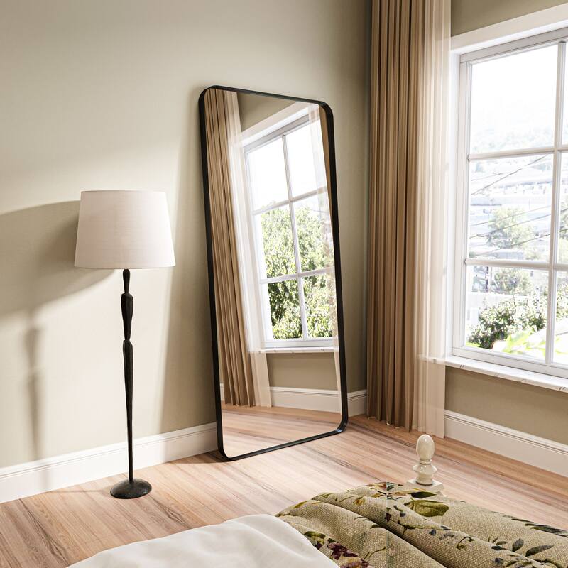 Organnice Rectangular Aluminum Framed Modern Rounded Wall Mount Mirror