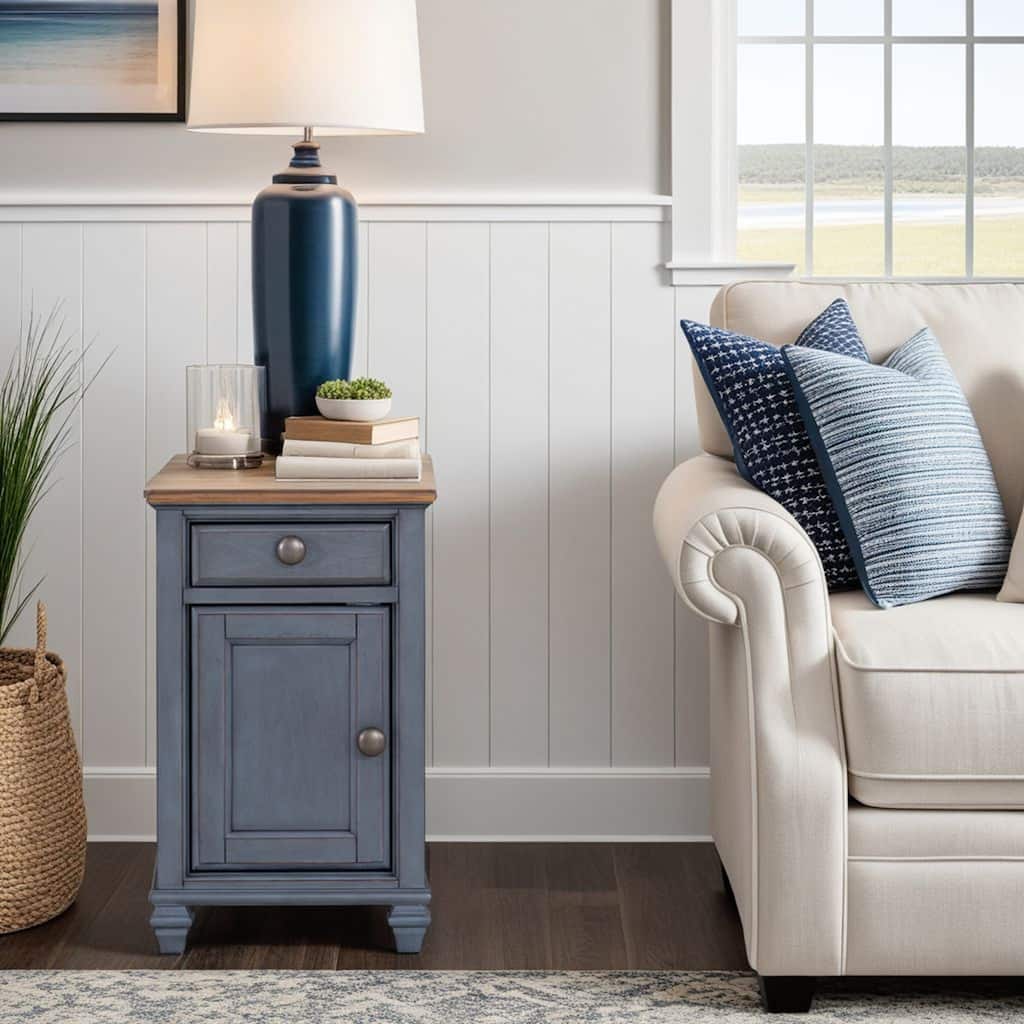Bridgevine Home Americana 14 inch Chairside Table, No Assembly Required, Corduroy Blue Finish