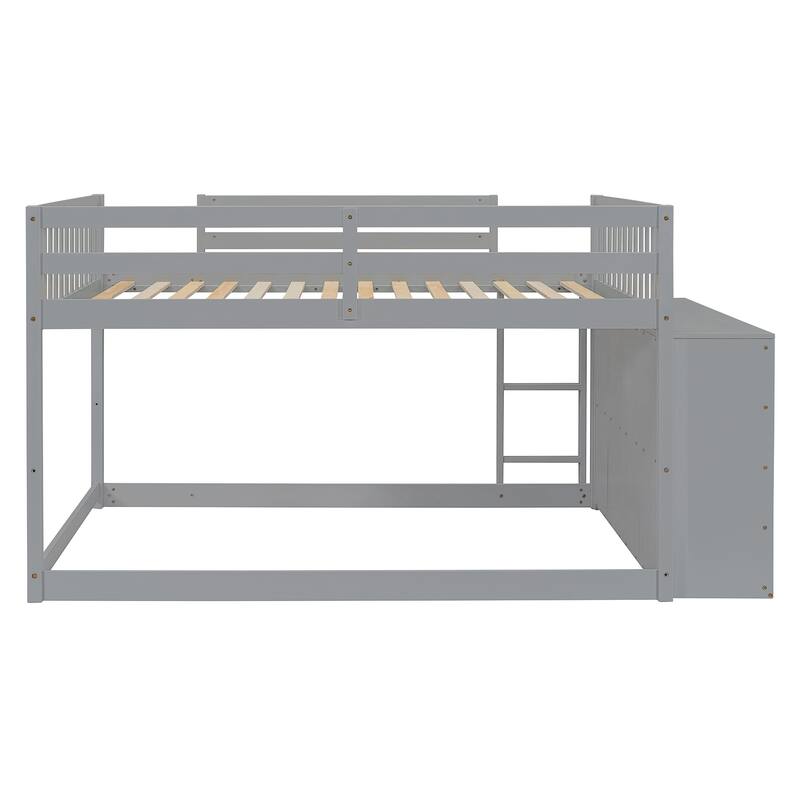 Full Over Full Bunk Bed with 4 Drawers and 3 Shelves in Solid Pine