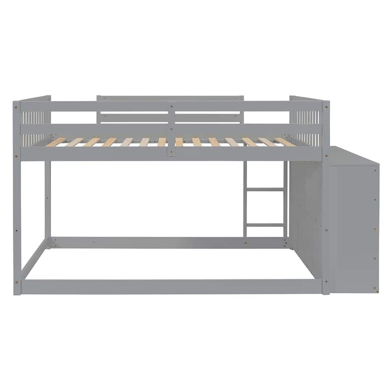 Full-Over-Full Bunk Bed with Storage Drawers and Shelves, Solid Pine Wood Frame