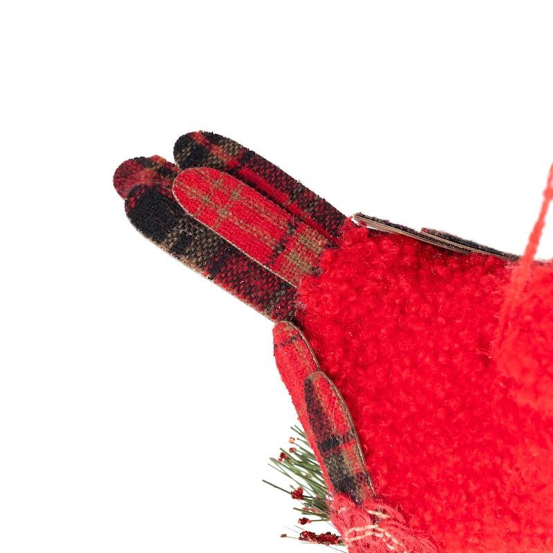 13" Red and Green Plaid Cardinal on Holly Berries Christmas Ornament