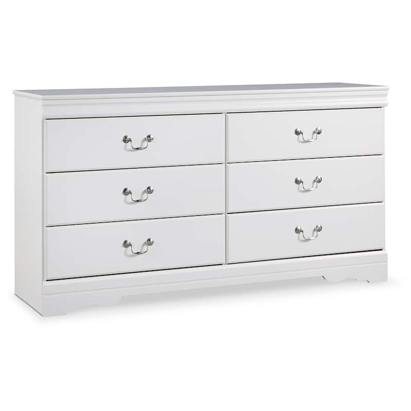 Roso Wide Dresser, Classic White, 6 Drawers w Pewter Metal Handles